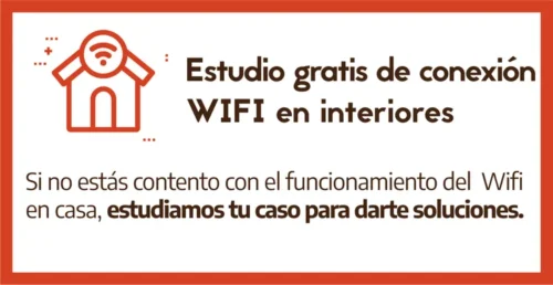 Rectángulo explicativo con gráfico y texto: Estudio gratis de conexión Wifi en interiores. Si no estás contento con el funcionamiento del Wifi en casa, estudiamos tu caso para darte soluciones.